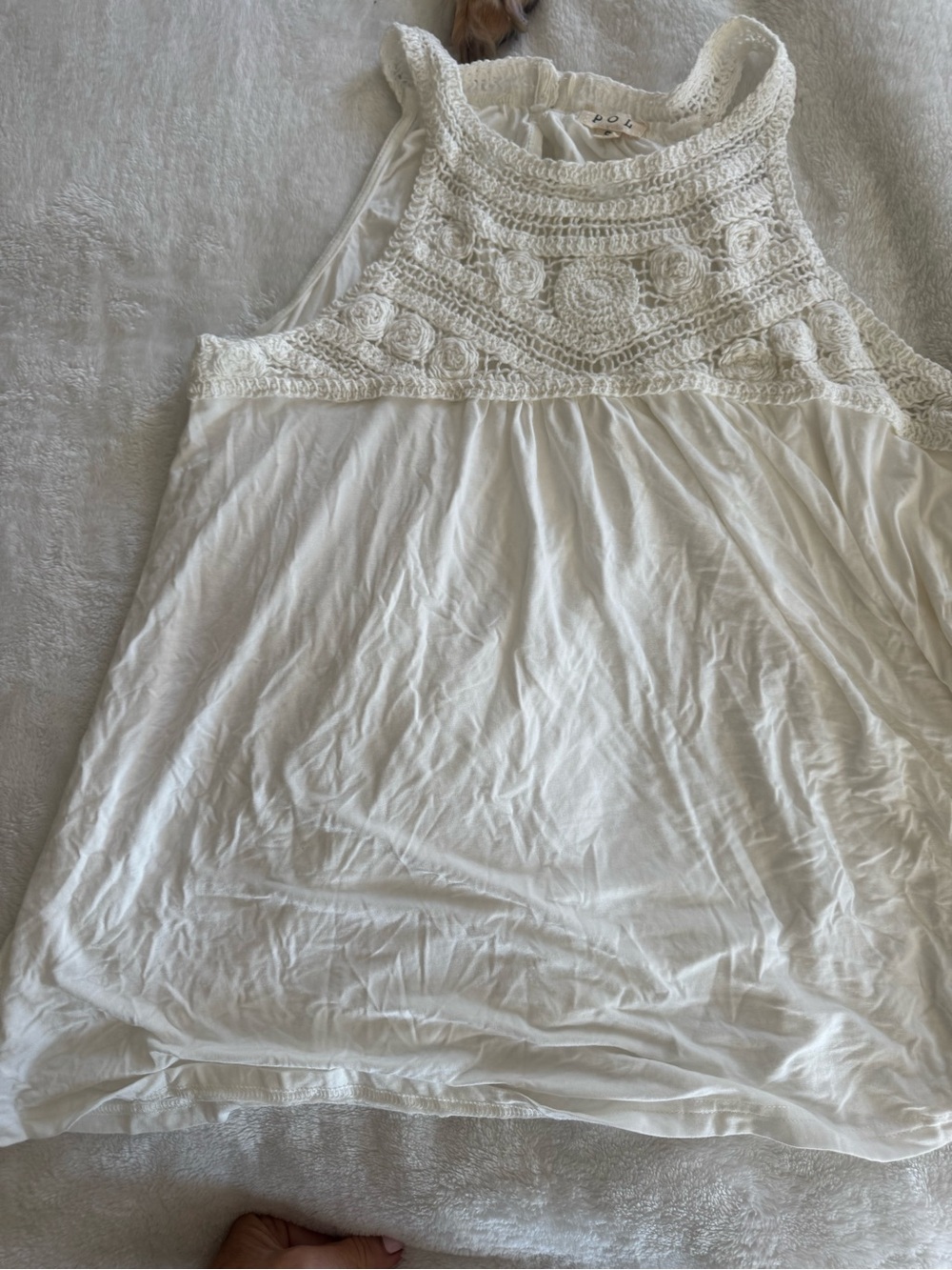 POL White Crochet Yoke Tank Top
